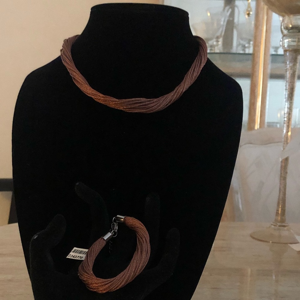 Bronze Multi-Strand Stainless Steel Necklace and Bracelet